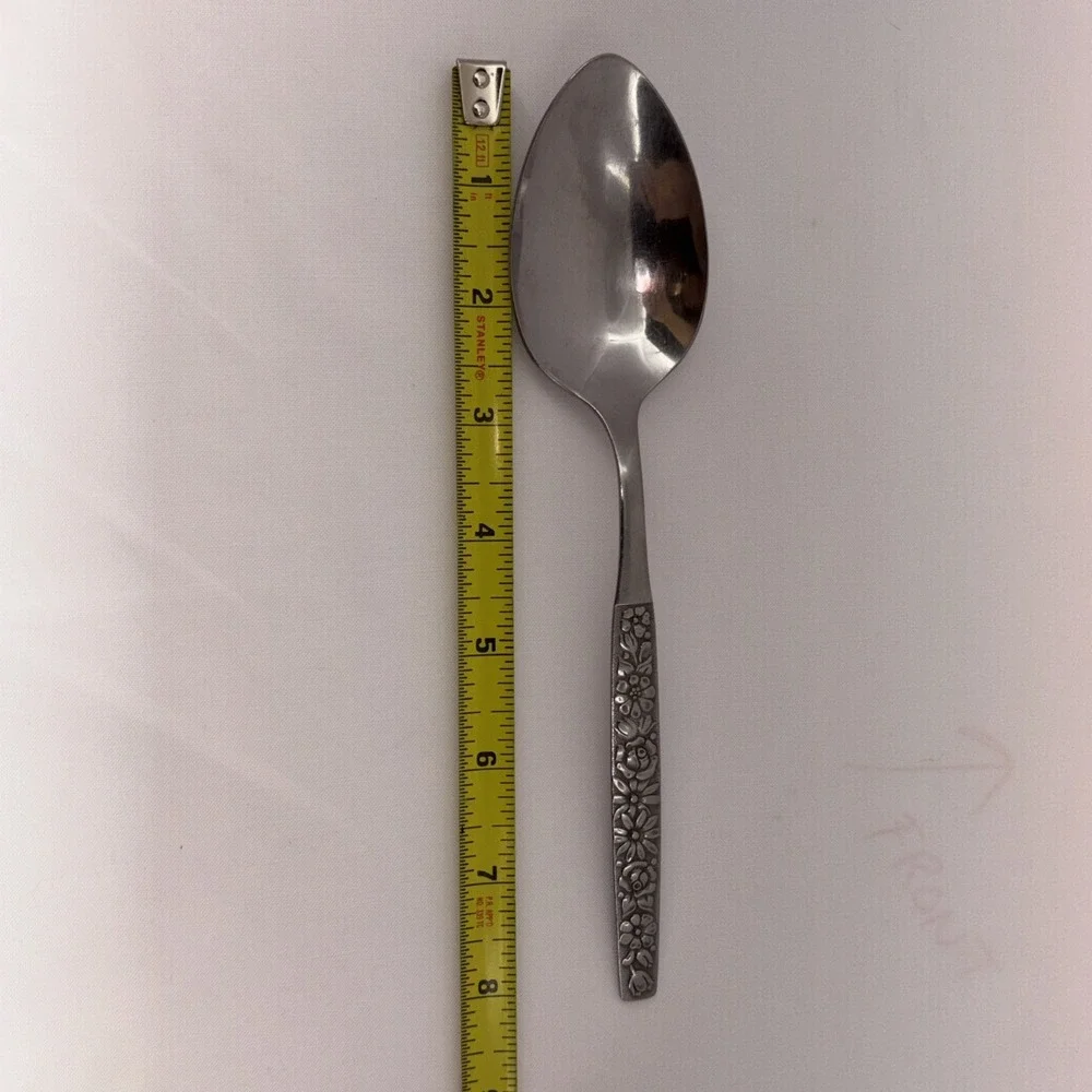 Wm A Rogers Oneida Malibu Single Serving Spoon Stainless Flatware Flowers 8 3/4